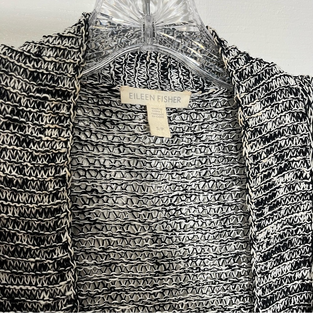 EILEEN FISHER Black and White Open Front Loose Knit Cardigan | size small - Picture 9 of 10